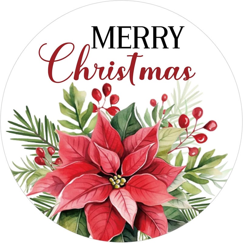 Alynta Merry Christmas Stickers - 2 Inch Holiday Stickers 120Pcs Large Round Christmas Card Sticker Labels Self-Adhesive Xmas Poinsettias Sticker for Envelope Seals Card Ornament (Red) - Image 1